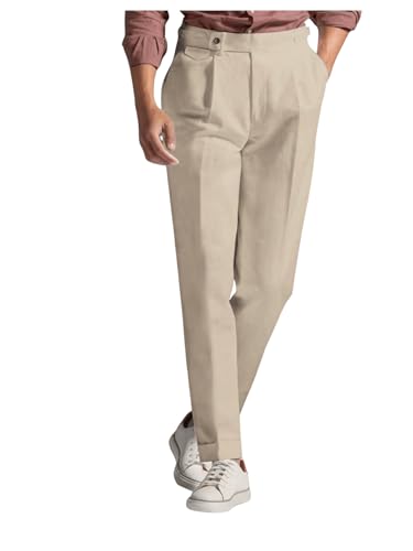 GORGLITTER Men's Slim Fit Dress Pants Elastic High Waisted Pleated Work Pants Business Casual Outfits