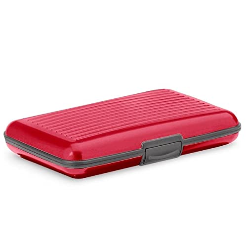 Image of MAESTRA Metal Hard ID Multi Pockets RFID Scan Protection Organiser Credit Card Holder for Unisex Adult (Red)