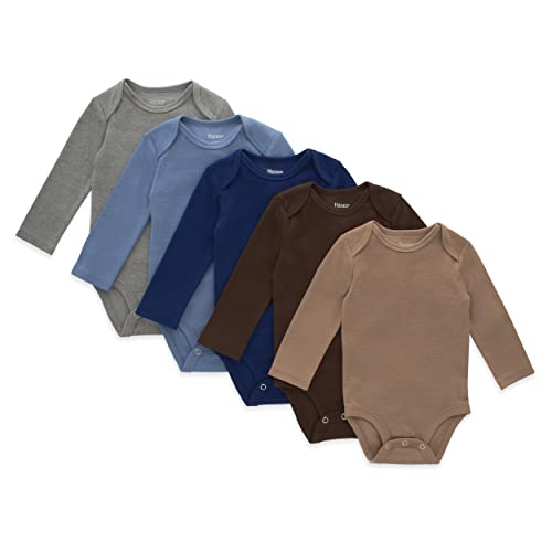 Image of Hanes Baby Long Sleeve Bodysuit, Ultimate Flexy Bodysuits Boys & Girls, 5-Pack