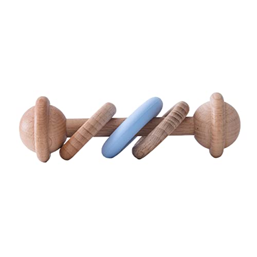 Image of Wooden Baby Rattle Shake Toy for Babies Ring Grasping Toys for Toddlers Beech Wood Baby Rattle, Blue