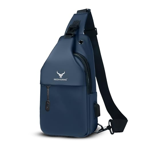 Image of REDHORNS Waterproof Crossbody Chest Bag for Men and Women Fashion Sling Bag With Adjustable Shoulder Strap, Multipurpose Cross Body Backpack with 4 Pockets, USB Charging Port and Earphone Hole