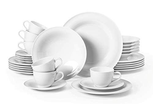 Seltmann Weiden Combinado 30 Piezas | Set para 6 Personas | Serie Beat Blanco | Servicio Incluye Cada 6 Cena, Sopa, Plato de Desayuno, Taza, platillo de café, 0.26 litros, Porcelana