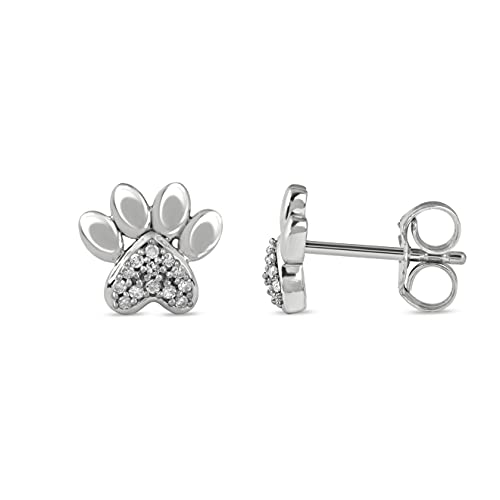 10K Gold 1/20ct TDW Diamond Dog Paw Print Earrings Gift for Women by DZON (I-J,I2)