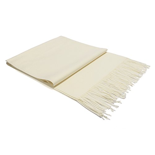 Pulchram Mujeres Bufanda de Pashmina, Chal de Colores Lisos Pura Cachemira-Toda la Temporada (Blanca)