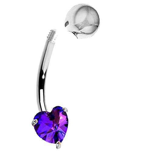 Ritastephens 14K Solid White Gold Amethyst Heart Belly Button Navel Ring Body Art #TOP1