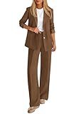 KIRUNDO Womens Suits 2 Piece Set Business Casual Blazer Jacket Wide Leg Dress Pants Suits Professional Work Office Outfits(Brown, Large)