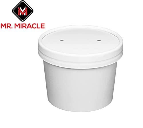 Mr Miracle 8 Ounce Soup / Frozen Dessert Containers with Lids in White. Pack of 25 Sets - Thumbnail 5