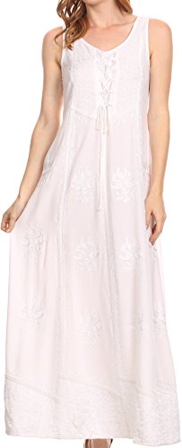 Image of Sakkas Stella Long Tank Top Adjustable Caftan Corset Dress with Embroidery