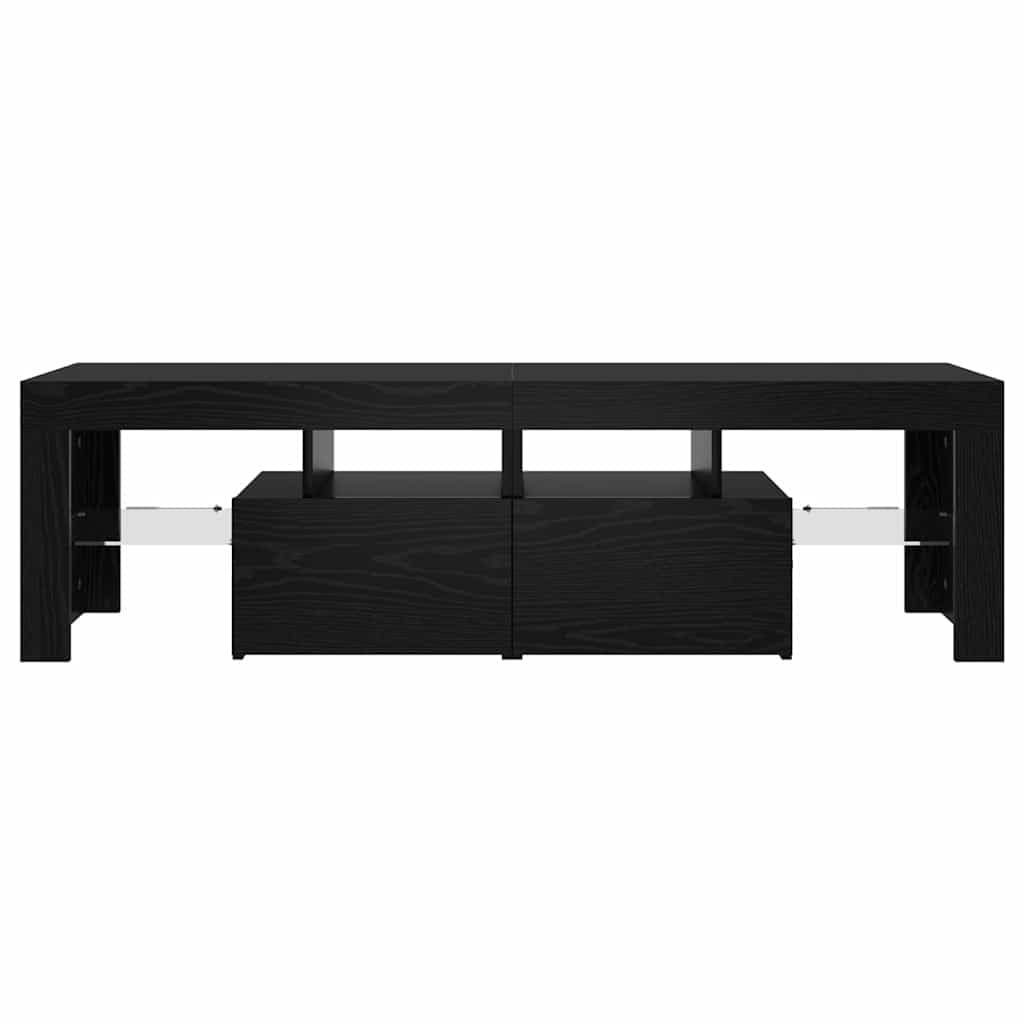 Szafka pod telewizor z diodami LED, kolor czarny, imitacja dębu, wielofunkcyjny stojak pod telewizor, kredens do salonu, gabinetu, 140 x 36,5 x 40 cm