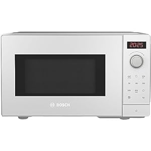 Bosch FFL023MW0 Serie 2 Mikrowelle, 26 x 44 cm, 800 W, Drehteller 27 cm, Türanschlag Links, AutoPilot 7 mit 7 Automatikprogramme, Reinigungsunterstützung, LED-Touchdisplay, Weiß