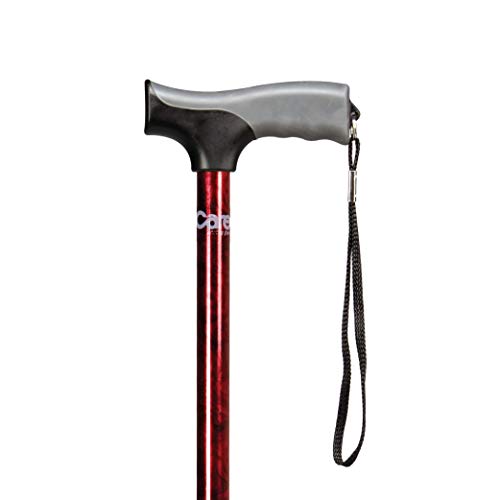 Carex Soft Grip Walking Cane - Height Adjustable Cane with Wrist Strap - Latex Free Soft Cushion Handle, Red Pattern