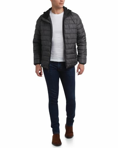 Image of Perry Ellis Mens Puffer Jacket - Quilted Packable Down Winter Jacket with Hood - Lightweight Winter Coat for Men