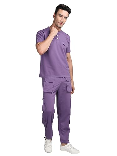 Image of CHKOKKO Men Casual Summer Track suit Co-ord Sets Purple 4XL
