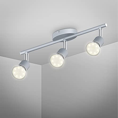 B.K.Licht I LED Deckenleuchte I Schwenkbar I inkl. 3x 3W GU10 Leuchtmittel I 3x 250lm I warmweiße Lichtfarbe I Silber-Matt I Deckenstrahler I Deckenlampe I Deckenspot
