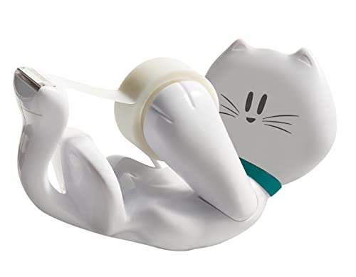 Scotch Cat Tape Dispenser with 1 Roll of Scotch Magic Tape - Holds Rolls up to 19 mm Wide x 8.89 m Long - Cute Stationery Sets and Cute Gifts - White