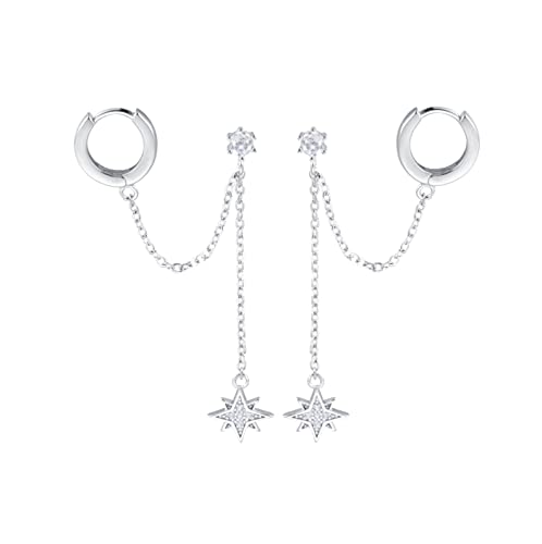 SLUYNZ Boucles d'oreilles créoles en argent sterling 925 à double trou pour femme, Argent sterling, Zircone cubique