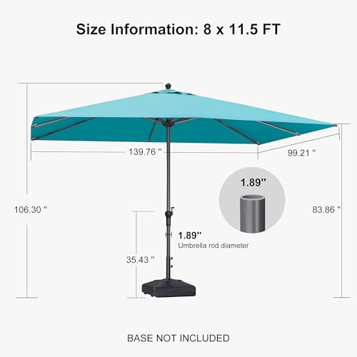 Image of PURPLE LEAF Outdoor Market Umbrella 11.5' x 8' Rectangle Turquoise Blue