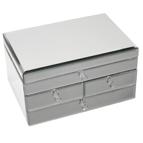 Urban Designs Legacy Mirrored Glass 3 Drawer Jewelry Box - Silver
