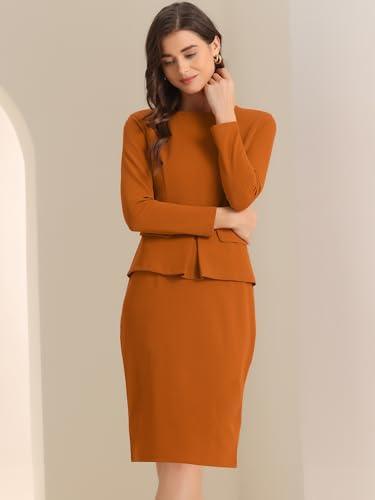 Image of Allegra K Women's Bodycon Dresses Round Neck Long Sleeve Casual Work Outfits Peplum Sheath Dress
