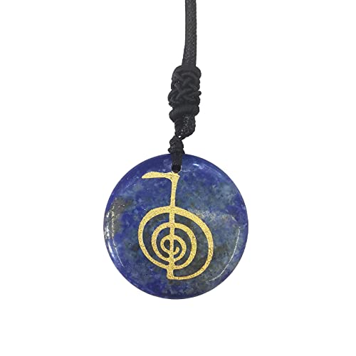 Lovionus89 Collier avec pendentif en forme de pièce de monnaie en pierre ronde - Symbole Reiki - Pour homme et femme - Réglable de 60 à 65 cm, 30x30mm, No Gemstone Cover