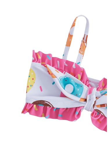 Girl's Swimsuit 3 Piece Cute Bathing Suits Donuts Print Bow Front Bikini Tankini Set with Cover Ups Beach Skirt3