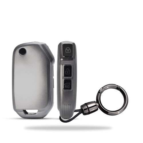 Image of SIAGO TPU Key Cover and Round Key Chain Compatible with Kia Seltos 2023 2024 HTE 3 Button Flip Key (Grey)