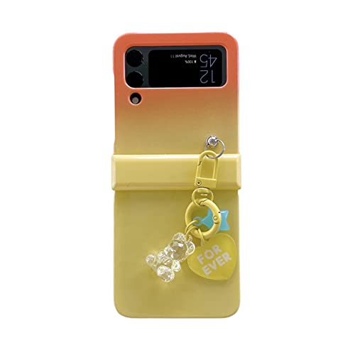 Coque Samsung Z Flip 4 pliable rigide antichoc orange jaune avec pendentif ours