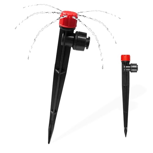 30PCS Push-to-Fit Drip Irrigation Emitters for 1/4 inch Irrigation Tubing Adjustable 360 Degree Drip Emitter Sprayer with Stake Irrigation Dripper Sprinklers for Drip Irrigation System