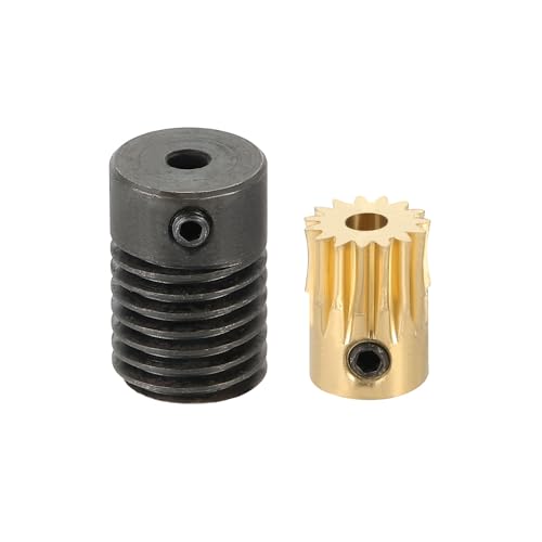 QUARKZMAN Worm Gear Set 15T 0.5 Modul 15:1 Übersetzungsverhältnis Rechtslauf Antriebsgetriebe Rad Reduziergetriebe Übertragungsteil (Messingrad 3mm Bohrung #45 Stahlstange 3mm Bohrung)