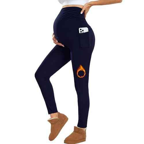 Nlieanuc Leggins Premama con Bolsillos Leggins Embarazada Mujer Cintura Alta Pantalones Premama Ropa Maternidad Elásticos Suave
