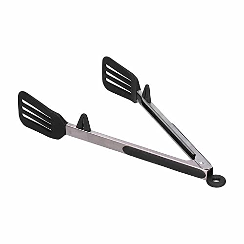 Cooking Kitchen Tongs with Silicone Tips, Stainless Steel Silicone Food Spatula Clamp Food Barbecue Steak Tongs Baking Tool for BBQ(12inch black)