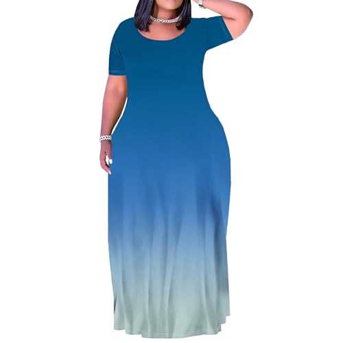 Image of PinkPatty Women's Plus Size Maxi Dresses Short Sleeve Sundress Summer T-Shirt Beach Long Dress with Pockets