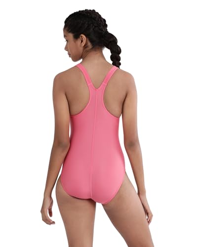 Image of Speedo Girl's Endurance 10 High Chlorine Resistant UPF 40+ Sun Protection Lycra Racerback Swimwear - Fandango Pink & Black