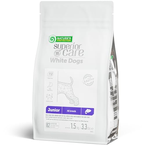 Nature's Protection Small & Large Breed Puppy Food Dry - Grain Free, High Protein, Anti-Tear Stain Formula - Dog Kibble for All Breeds with White or Light Fur (Superior Care - Salmon, 3.3 lb)