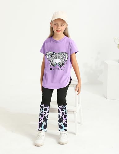 Image of Girls Outfits Short Sleeve Irregular Tops + Camouflage Long Legging Outfits 2PCs Summer Pant Sets 6-14T