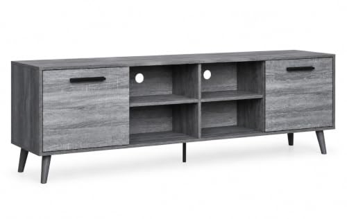 Image of Moku Engineered Wood TV Unit for Up to 75 Inch TVs | Modern Entertainment Center with Storage Cabinets & Open Shelves | Wooden TV Cabinet for Living Room | Grey Oak Finish