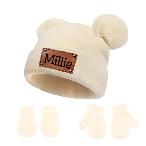Personalized Baby Hats Mittens Set Infant Beanie Caps Newborn Hat with Scratch Mittens Set for Baby Boys Grils Hats