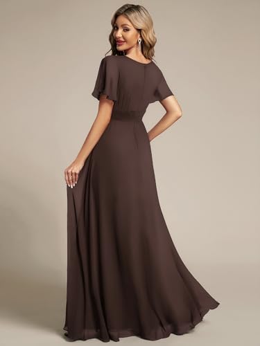 Image of Ever-Pretty Women's Spring Elegant Round Neck Short Sleeve Chiffon Empire Waist Floor Length Formal Dresses Bridesmaid Dress