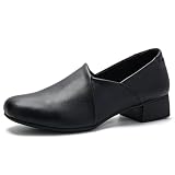 UZB Black Loafers for Women Leather Dress Shoes Low Heel Slip On Shoes Work Office Dressy Business Casual Shoes, Black Size 8