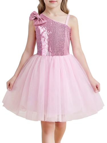 Tutu.kk Girls Sequin Formal Dress One Shoulder Tutu Sparkly Dresses
