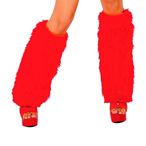 Image of Women's Faux Fur Leg Warmers Furry Boots Cuffs Covers Solid Color Winter Warm Plush Leg Warmer (Red, One Size)