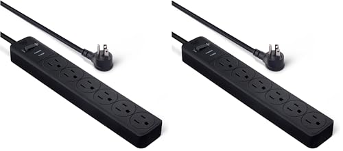 Image of Amazon Basics Surge Protector Power Strip, 6-Outlet, 790 Joules, 6ft Extension Cord, Black, LED Indicator (Pack of 2)