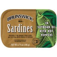 Brunswick Sardines in Soybean Oil with Hot Peppers 3.75 Oz (Pack of 6)