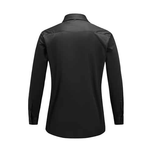 YFFUSHI Men's Glossy Shirt Solid Regular Fit Long-Sleeved Casual Button Down Shirts Black - image 2