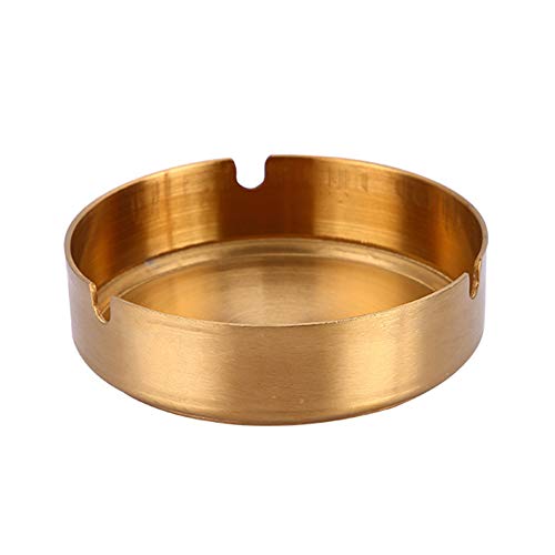 Mackur Acero Inoxidable Cenicero Redondo Cenicero Ashtray para Familia Oficina Bar 10 * 2.7 cm 1 Pieza, aleación, Dorado, 10 * 2.7CM