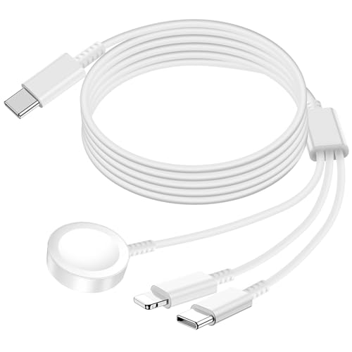 Watch Charger for Apple iWatch 3 in 1 Charger Cable for iPhone iPad Android Devices Wireless Charging Dock for iWatch Series 10/9/8/7/6/5/4/3/2/SE/SE 2/Ultra/Ultra 2 (1.2m, White)