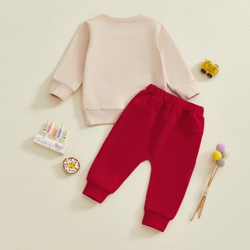 MAHUAOYIXI Toddler Baby Boy Birthday Outfit Long Sleeve Birth Truck Embroidery Sweatshirt Pullover Tops and Elastic Waist Solid Pants 2Pcs Tracksuit Kids Boys Birthday Clothes (Red, 12-18 Months) - Image 3