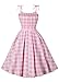 Nihsatin Barbie Pink Swing Dress Tie Shoulder Plaid Printed Knot Waist Dress