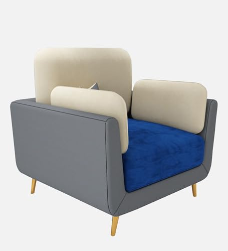 Image of Sixpine Luxury Dual Color Upholstery Sofa in Premium Velvet | Solid Wood Structure | Sturdy Golden Legs | High Density Foam | Extra Comfort for Modern Living Room (Blue & Beige, 1 Seater)