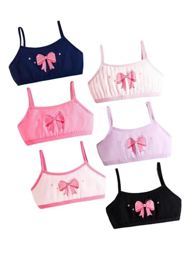 WDIRARA Girl's 6 Pack Cute Bow Print Bras Spaghetti Strap Wireless Seamless Bralettes